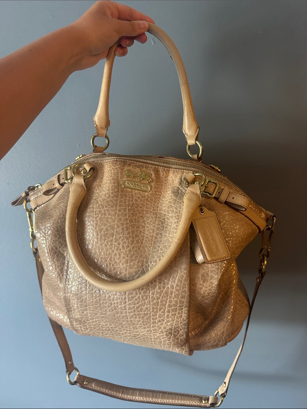 Coach Tan Leather Satchel with Gold Hardware